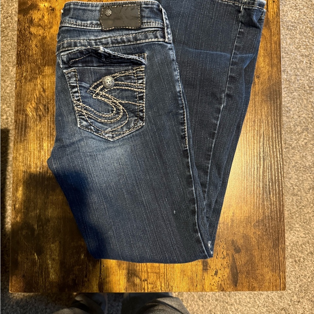 Silver Jeans Dark Indigo Bootcut Jeans with Embroidered Pockets